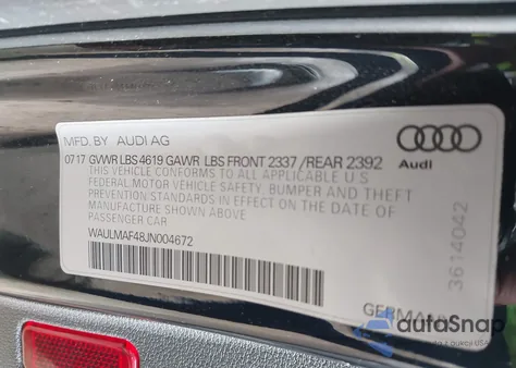 2018 Audi A4 2.0T Tech Ultra Premium/2.0T Ultra Premium из США, поврежденный, VIN WAULMAF48JN004672